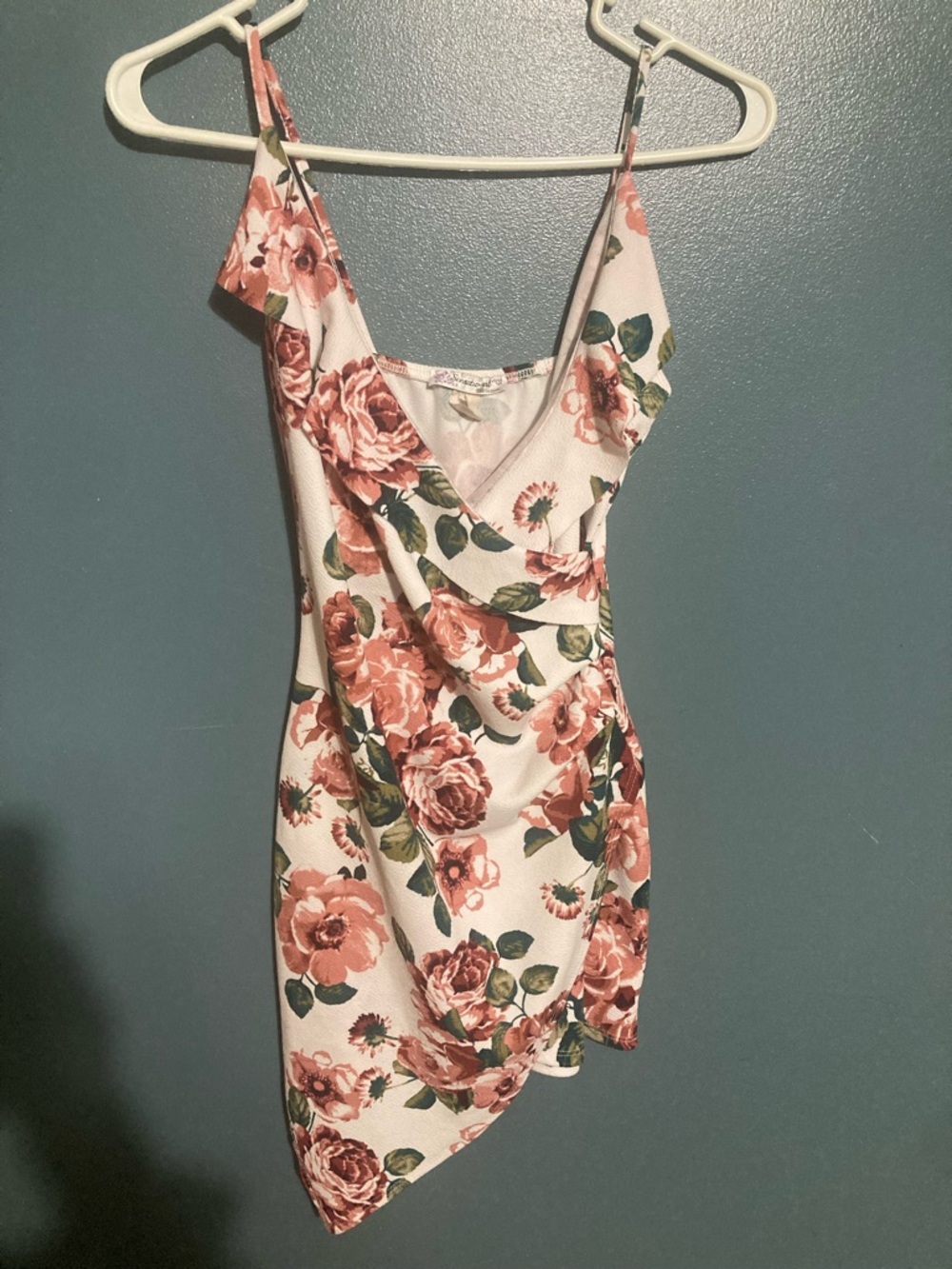 Asymmetrical Floral Slip Dress in Rose